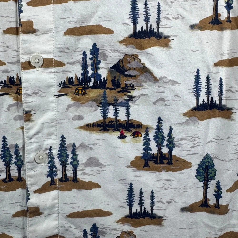 The North Face Mens Large Camping Forest Print Short Sleeve Button Down Shirt